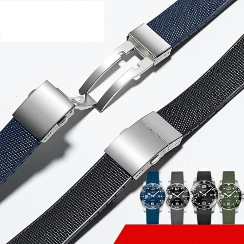 21MM Rubber Silicone Watch Strap Waterproof Watchband for Longines strap for Conquest HydroConquest L3 Black Accessories