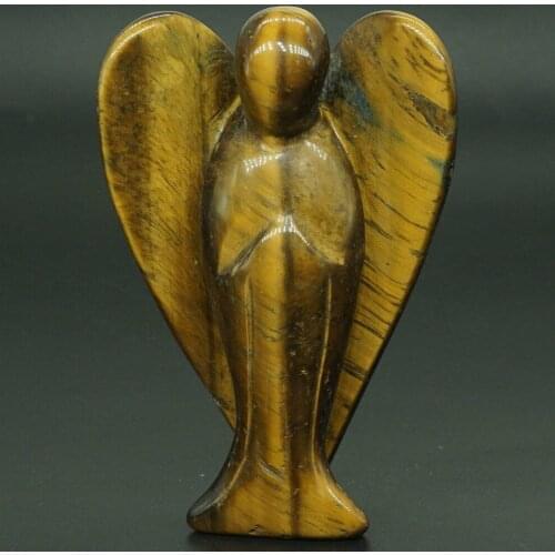 Angel Figurine Miniature Carved Natural Yellow Tiger Eye Stone Healing Statue Crystal Home Decoration Accessories 3 Inch