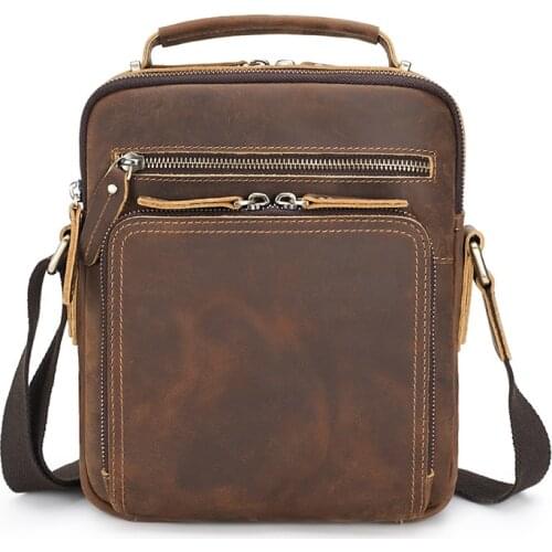Men Crossbody Bag Genuine Leather Vintage Casual Fashion Travel Shoulder Bags Male Casual Tote Hand Bag