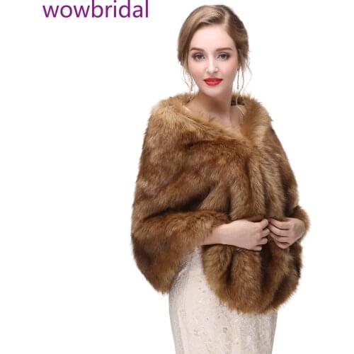 WOWBRIDAL Warm Faux Fur Winter Bridal Cape Wedding Cloaks Party Wraps Jacket Wrap Boleros De Encaje Boleros De Mujer