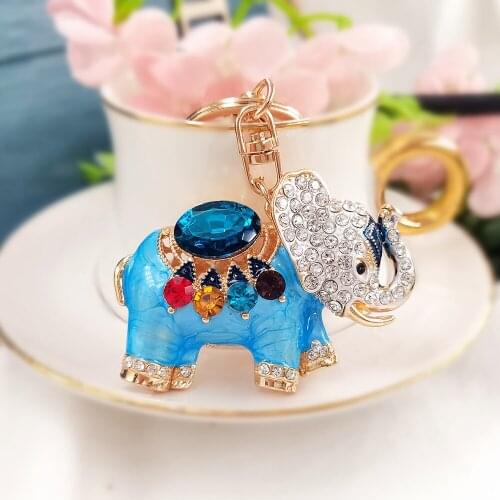 XDPQQ Fashion Color Enamel Elephant Keychain Color Rhinestone Inlaid 3D Metal Handbag Pendant Gift