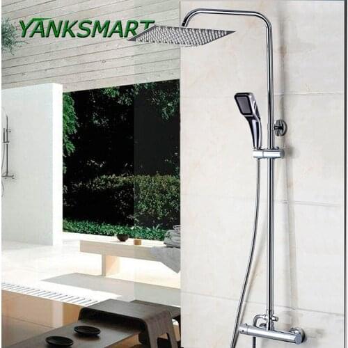 YANKSMART Bathroom Thermostatic Shower Set Square Shower Faucet Mixer 8,10,12,16 Shower Head,Square Hand Shower Chrome Finished
