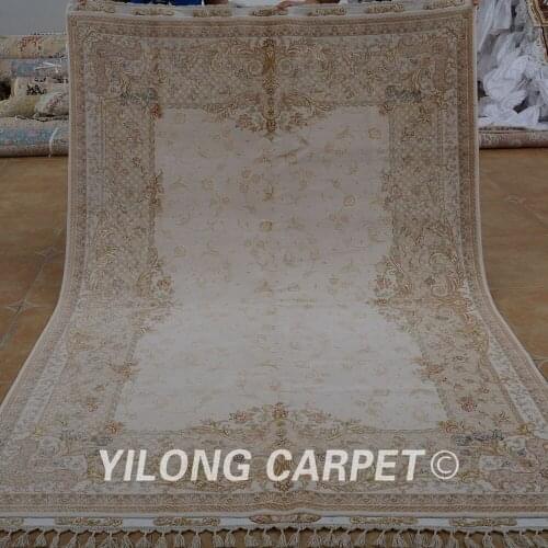 Yilong 5.5'x8' Top hereke wool silk carpet handmade beige exquisite persian wool rug (1904)