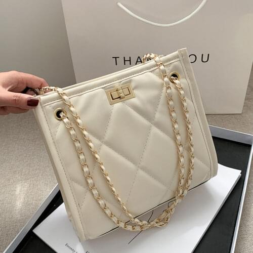 Square Handbags For Women Chain Strap Pu Leather Shoulder Bag Solid Color Rhombus Plaid Lady Crossbody Bag Small Purse