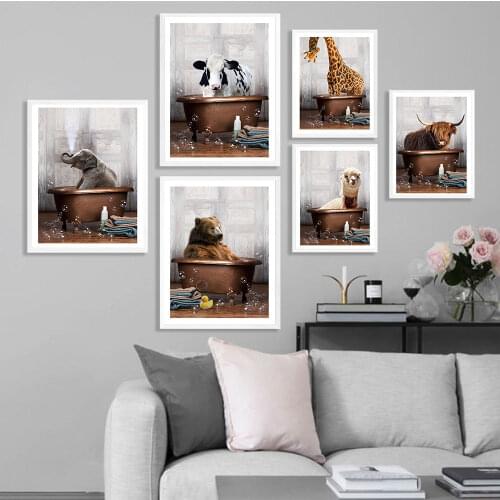 Animal In A Bathtub Poster Minimalist Kids Canvas Painting Nordic Nursery Art Print Modern Wall Picture For Baby Room Home Decor
