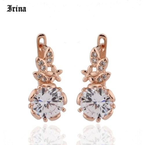 Gold 585 Vintage Round Flowers Drop Earrings Zircon Womens Christmas Cute Girl Earrings with Stones 2020 Fashion Jewelry