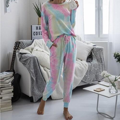 2020 new womens clothes in Europe and America autumn and winter new tie-dye printing long-sleeved trousers fashion casual wear