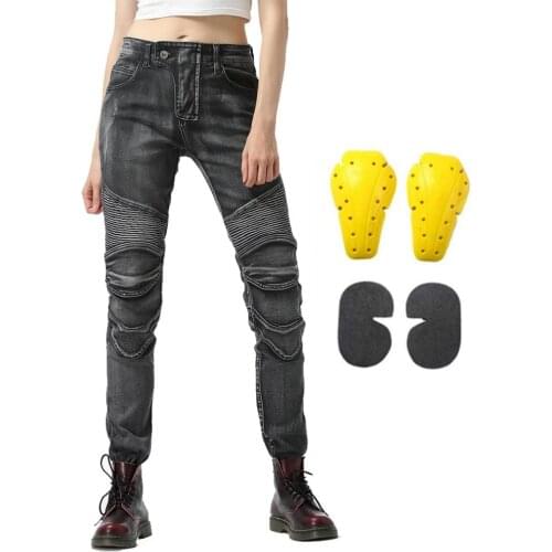 Biker Jeans for Women Motorcycle Riding Pants Bike Cycling Motocross Racing Jeans With 4 X CE Armor Detachable Knee Hip Pads