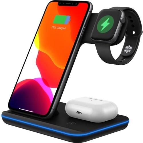 3 in 1 Wireless Charging Station for Apple Watch Series Se 6 5 4 3 2 AirPods Pro 2 Qi Fast Charger Stand for iPhone 12 Pro Max 1