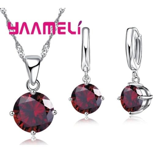 Fast Free Shipping Multi Colors Jewelry Sets 925 Sterling Silver Cubic Zirconia Necklace Pendant Earrings Hot Sale