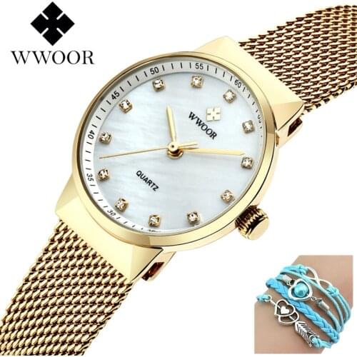 2019 WWOOR Ladies Watches Women Small Dial Quartz Waterproof Dress Watch Women Brand Luxury Mesh Bracelet WristWatch Relogio