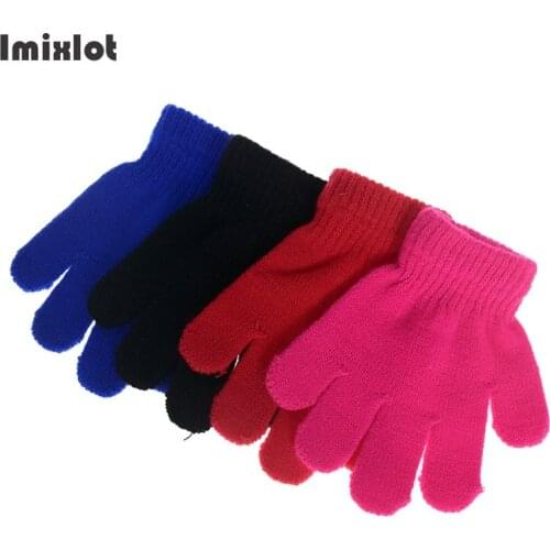 Winter Kids Warm Gloves Primary School Children Solid Full Finger Glove Knitted Gloves Stretch Mittens for Boys Girls 5-7Y