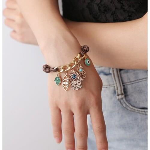 European and American new jewelry selling mascot bracelet Fatima Demon Eye Palm woven