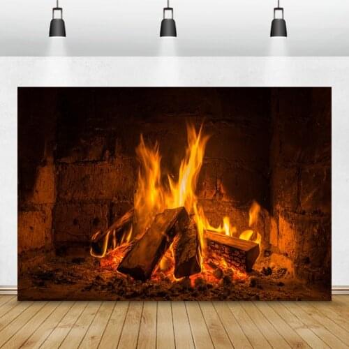 Laeacco Brick Wall Fireplace Wood Fire Burning Flame Photography Backdrop Baby Portrait Photo Background Photo Studio Photocall