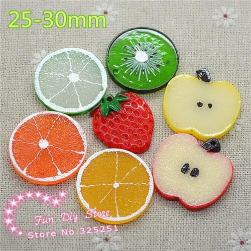 Resin flat back mix fruit lemon strawberry apple slice cabochon for decoration 25-30mm