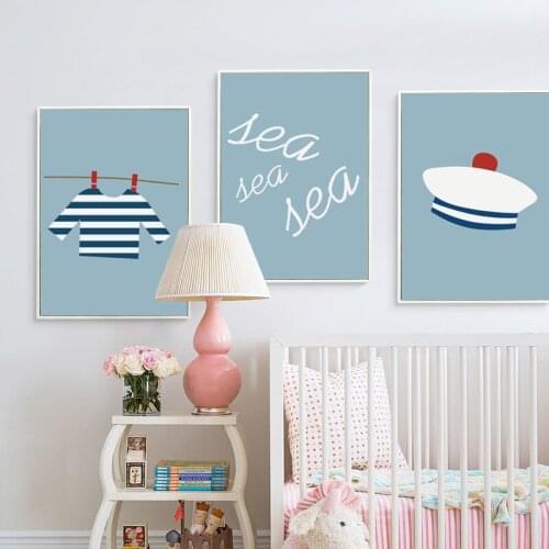07G Simple And Lovely Sailor Cartoon Items A4 A3 Canvas Art Painting Print Poster Picture Wall Baby Childrens Room Decor Murals