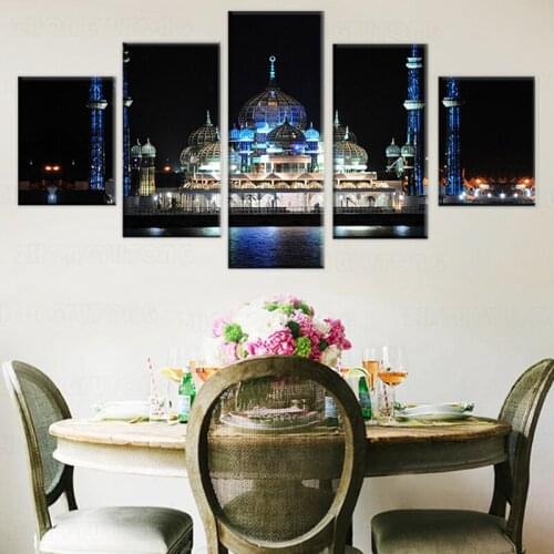 Canvas Paintings Home Decor Wall Art Framework 5 Pieces Beautiful Mosque Nightscape Pictures For Living Room HD Prints Posters