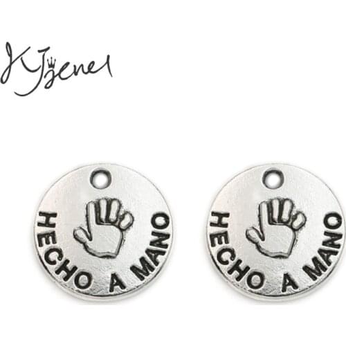 KJjewel Antique Silver Plated Hecho a mano Charms Pendant fit European Bracelets Necklace Jewelry Making Accessories DIY 16mm