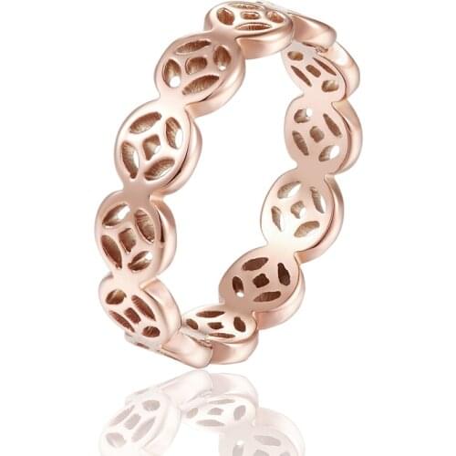 Classic Cute Ancient Coin Shape Ring Top Stainless Steel Rose Gold Color Jewelry Ring For Women Girl Gift Prevent Allergy