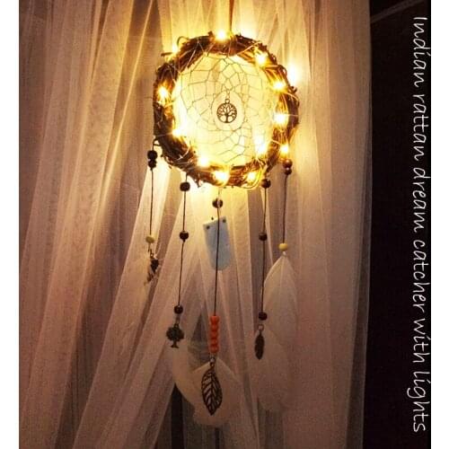 Creative Dream Indian Car Rattan Handmade Dreamcatcher Props Wall Hanging LED Light Ornament Dromenvanger