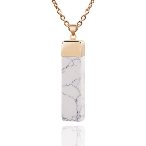 Hot Sale Texture Stone Marble Pendant Necklace Blue White Natural Stone Cube Geometric Necklace for Women Wholesale