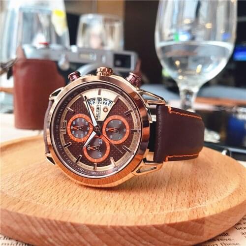 MEGIR Male Watch Mens Watches Luminous Needle Man Leather Strap Watches 2020 Modern Quartz Wristwatch Chronograph Orologio