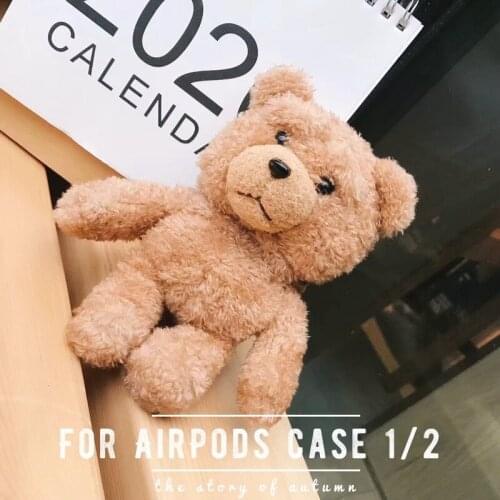Cute For A pple Air pods Case1 2 Teddy Bear Bags For Cartoon Headphones Case Box Brown Charms