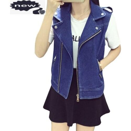 Fashion Women Denim Sleeveless Jacket Female Zipper Boyfriend Casual Outwear Waistcoat Retro Motorcycle Jean Vest Plus Size 8XL