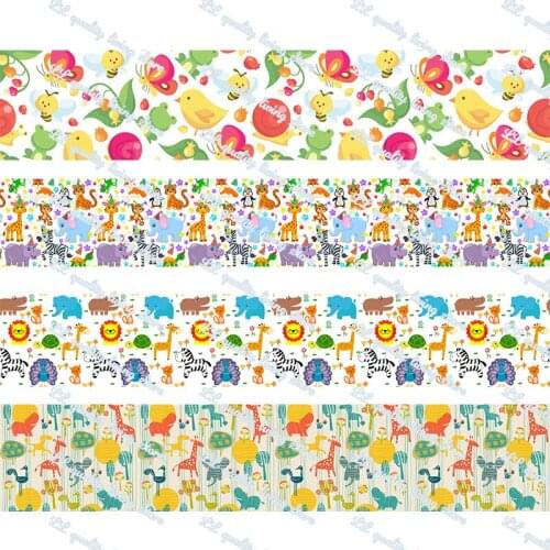 Cartoon animals printed grosgrain ribbon 50 yards Tape Clothing Bakery hairbow gift wrapping hairbow headwear DIY decoratio