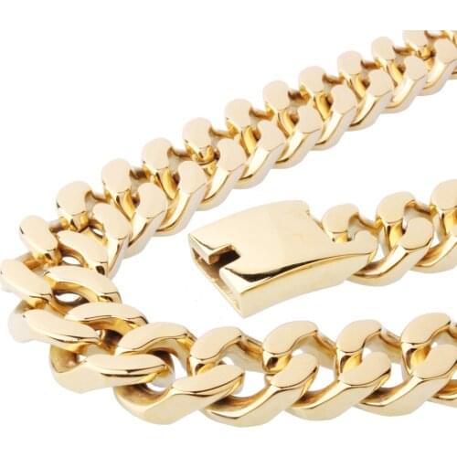 Mens Long Cuban Link Chain heavy huge 20mm Hip Hop Long Necklaces Or Bracelet for Men Gold Color Stainless Steel Male Jewelry