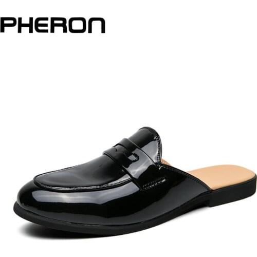 Black Half Shoes For Men Leather Shoes Men Mules Casual Shoes Men Fashion Sapato Social Masculino Mocassin Homme Chaussure 2020