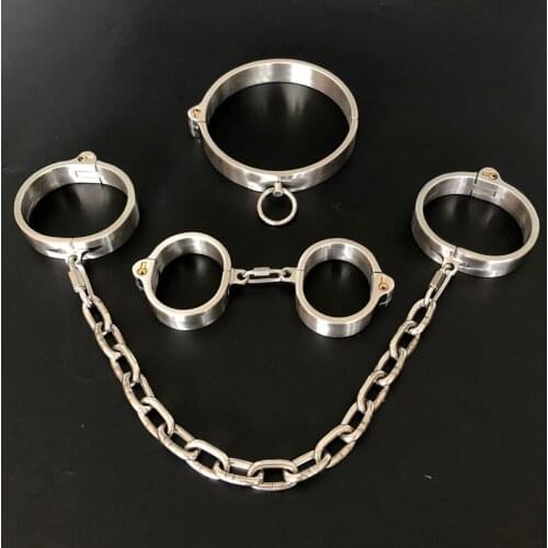 Stainless Steel Adult Games BDSM Bondage Set Slave Collar Handcuffs Feet Fetish Ankle Cuffs Restraints Sex Toys For Couples