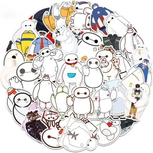 50 pcs/set Disney Baymax Stickers Cartoon Anime Figures Big Hero 6 graffiti Waterproof Decorative Sticker Multifunctional Sticke
