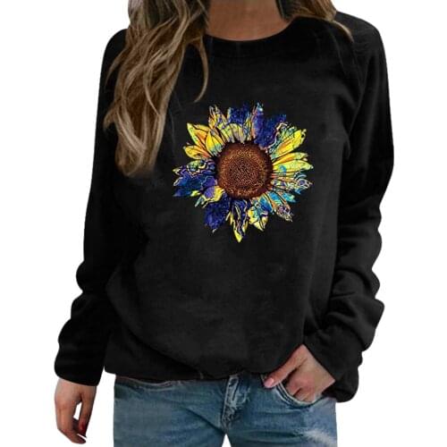 Autumn Sweatshirts 2021 New Womens Sunflower Print Long Sleeved Sweatshirt Women Casual O Neck Tops Blouse Pullover Mikina