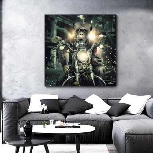Monkey Riding Motorcycle Canvas Painting Poster and Monkey Smoking A Cigar Prints Painting Wall Pictures for Living Room Home