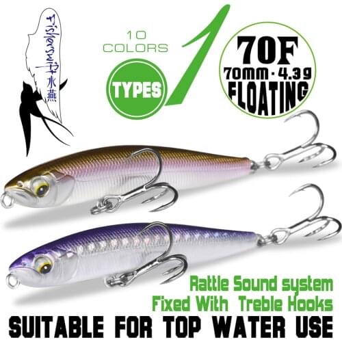SFT Sinking Lure Stickbait 70mm 4.3/10g Floating Pencil Lures Fishing Lure Rolling Artificial Bait Tackle For Pike Fish Wobbler