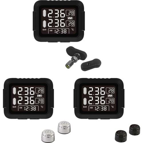 USB Charging Motorcycle TPMS Motor Tire Pressure Tyre Temperature Monitoring Alarm System With 2 External Sensor Built-in Sensor