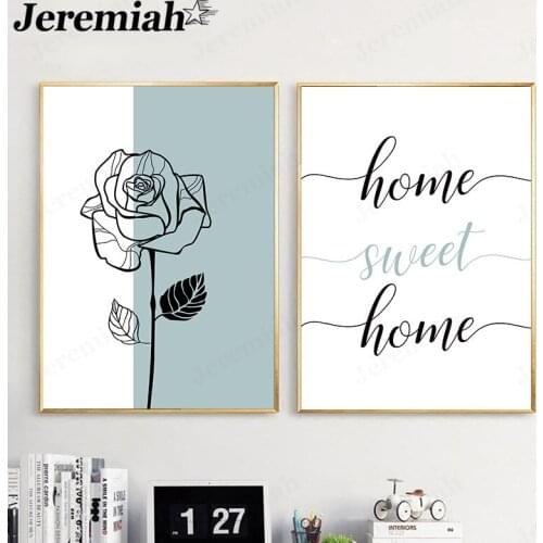 Modern Abstract Floral Canvas Painting Black and White Simple and Sweet Home Letter Poster Wall Art Nordic Home Room Decoration