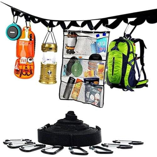 High-quality Nylon Hanging Rope with Hooks Outdoor Camping Tent Storage Lanyard Rope Clothesline Tableware Shelf Camping Tools