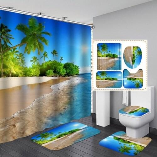 Landscape Blue Sea Boat Bath Shower Curtains Waterproof Bathing Simple Bath Curtain Bathroom Polyester Cloth Home Decor