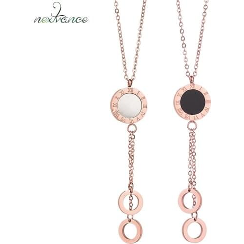 Nextvance Roman Number Letter Shell Neckalce Geometric Round Pendant Necklaces for Women Anniversary Birthday Gift Collares
