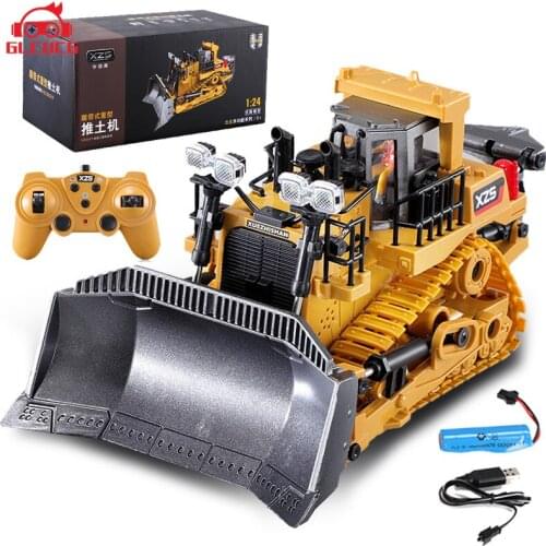 1:24 9CH Multifunctional RC Bulldozer Crawler Type Alloy/Plastic Shovel Engineering Forklift Heavy Excavator toy gifts for kids