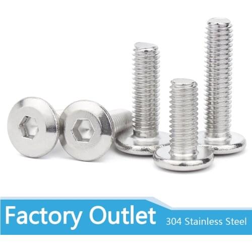 1/50pcs M3 M4 M5 M6 M8 304 Stainless Steel Large Flat Hex Hexagon Socket Head Allen Furniture Rivet Screw Connector Joint Bolt