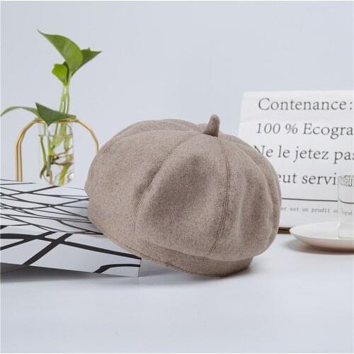 2019 Modis Womens Berets Winter Warm Sweet Solid Wool French Artist Beanie Hat Cap Female Bonnet Warm Cap Berets Caps For Women