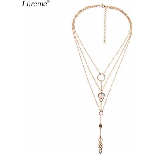 Lureme Vintage Multilayer & Individual 3 Pcs Necklace-Pink Resin and Colorful Bead Pendants(nl005814)