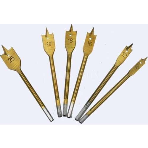 50sets 6pcs/Set Titanium Coating Hex Shank Spade Bits Flat Boring Bit Wood Drill Bit Power Tools Hole Saw 10/12/16/18/20/25mm