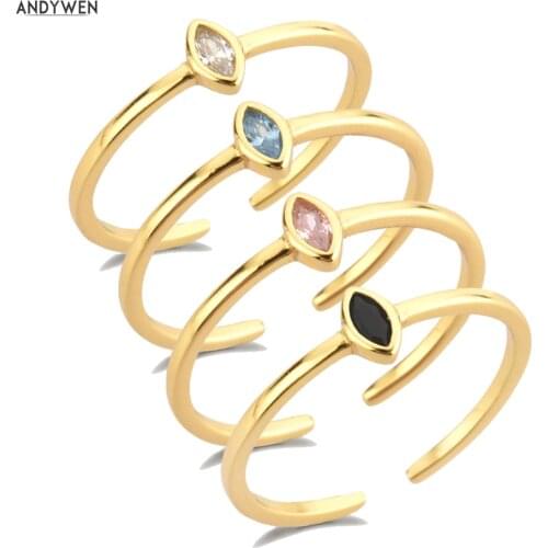 ANDYWEN 925 Sterling Silver Gold Zircon CZ Crystal Oval Resizable Rings Wedding Luxury Jewelry Slim Finger Jewels Gift Party