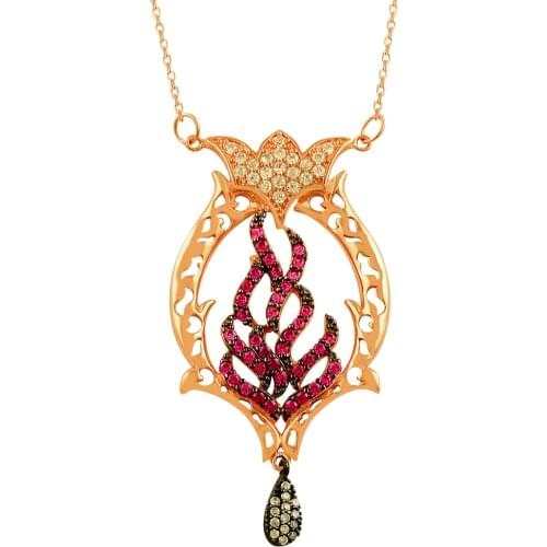 Art Deco Women Necklace Fire Necklace Ottooman Art Statement Bohemian Trendy Fashion 925 Sterling Silver Rose Gold Necklace