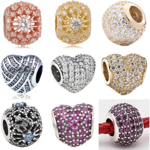 Authentic S925 Bead DIY Jewelry Pave Lights Love Lines Heart Wish Dream Charm fit Lady Bracelets