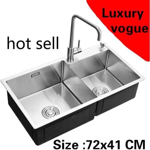 Free shipping Apartment kitchen manual sink double groove luxury 304 stainless steel standard hot sell 720x410 MM